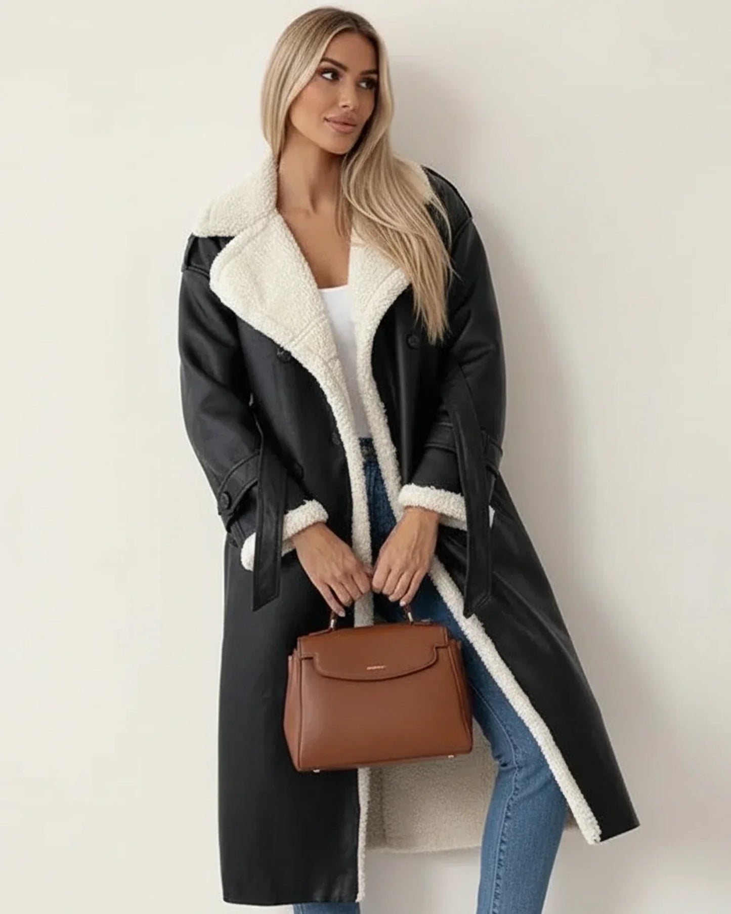 Damen Wintermantel Lang Sherpa Jacke