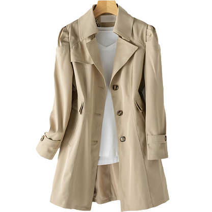 Damen Trenchcoat Beige Wasserfest Mittellang