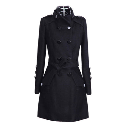 Elegante Damenmantel Lang Tailliert Wollmix