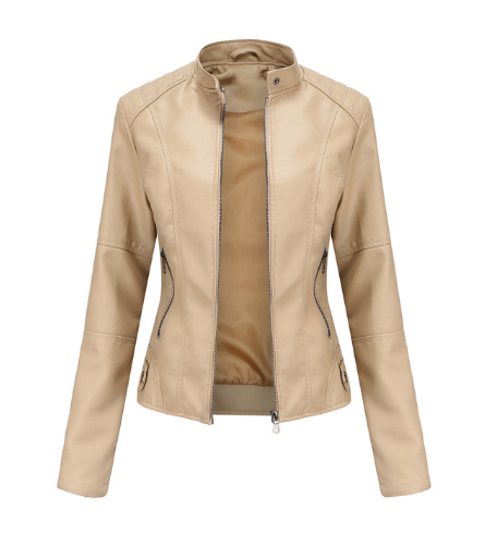 Damen Lederjacke Elegант Mandarin Kragen