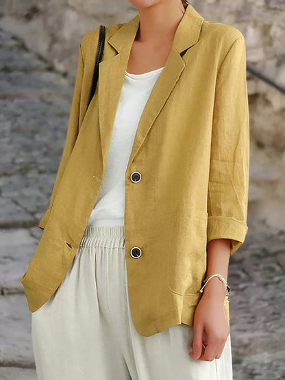 Damen Blazer Bequem Mittellang Naturstoff