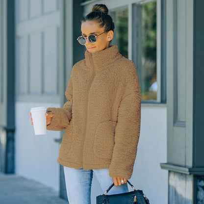 Damen Plüschjacke Warm und Elegent - IdealeKleiden