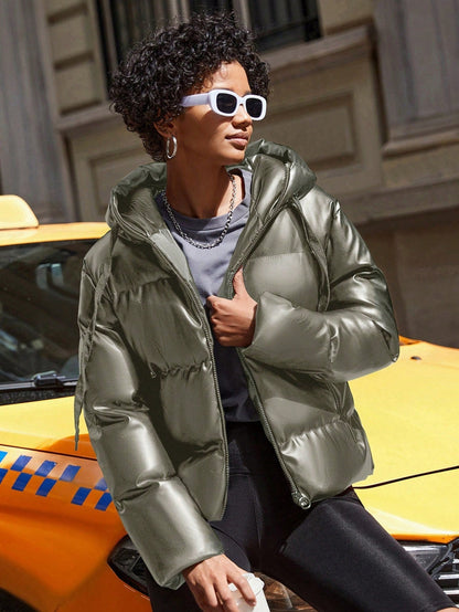 Damen Puffjacke Warm Kapuze