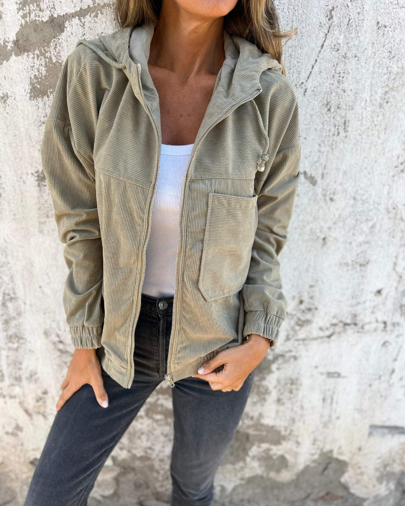 Stylische Damenjacke Retro Cord Mit Kapuze