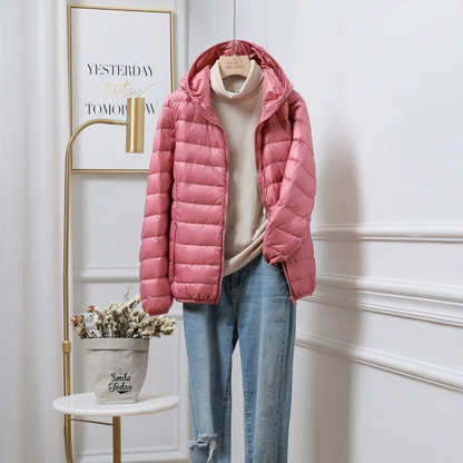 Damen Leicht Faltbare Pufferjacke mit Kapuze