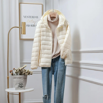 Damen Leicht Faltbare Pufferjacke mit Kapuze