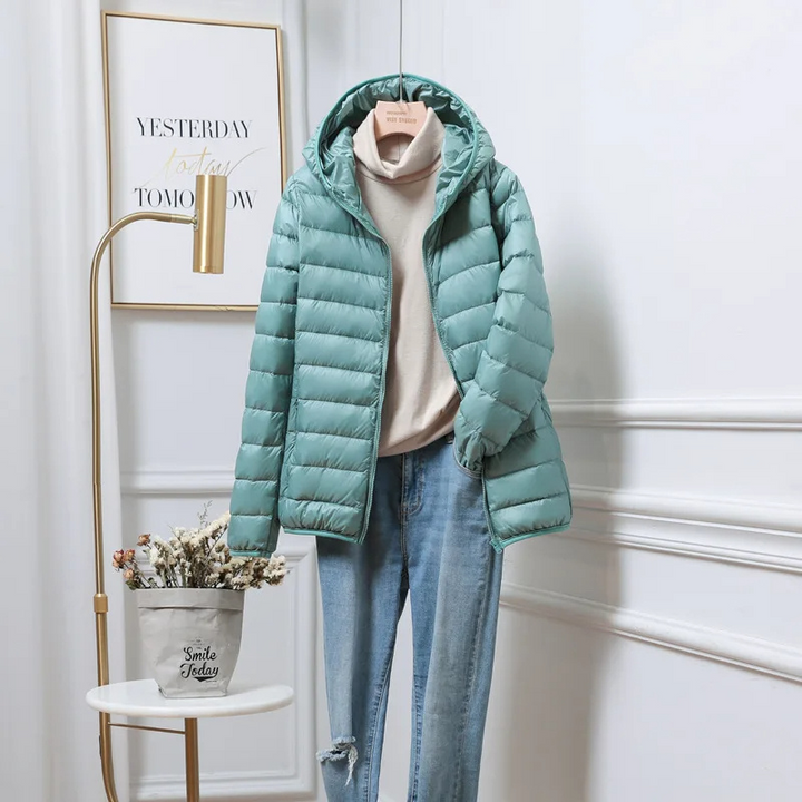Damen Leicht Faltbare Pufferjacke mit Kapuze