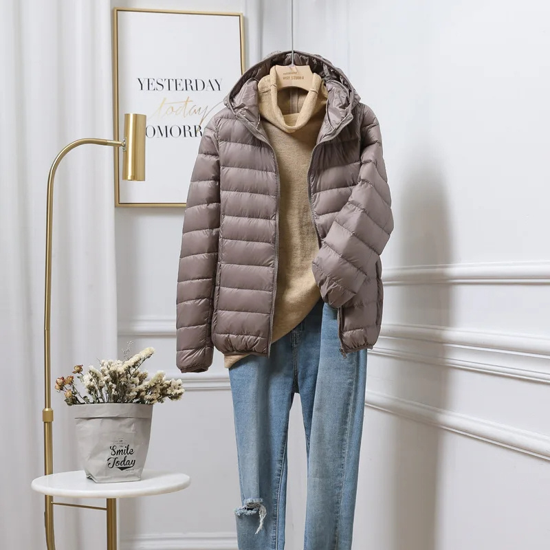 Damen Leicht Faltbare Pufferjacke mit Kapuze