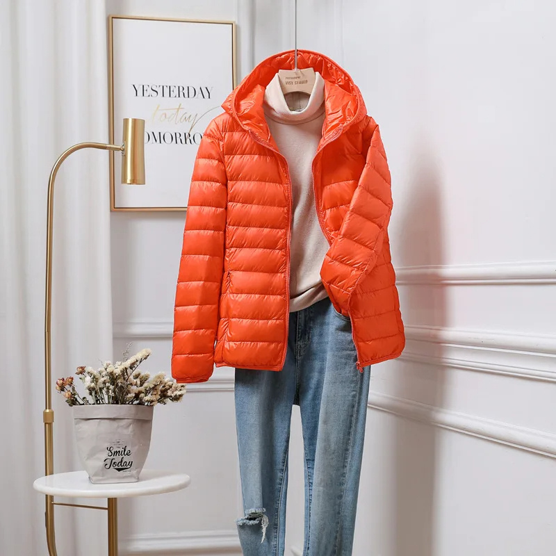 Damen Leicht Faltbare Pufferjacke mit Kapuze