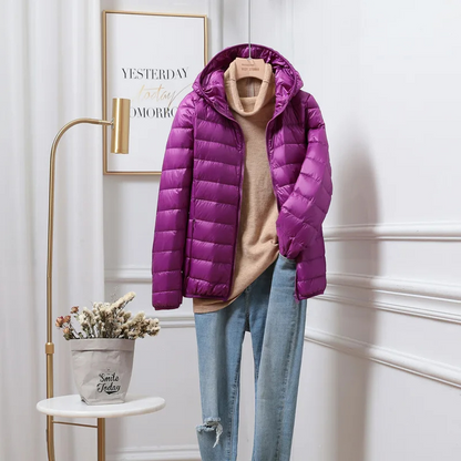 Damen Leicht Faltbare Pufferjacke mit Kapuze