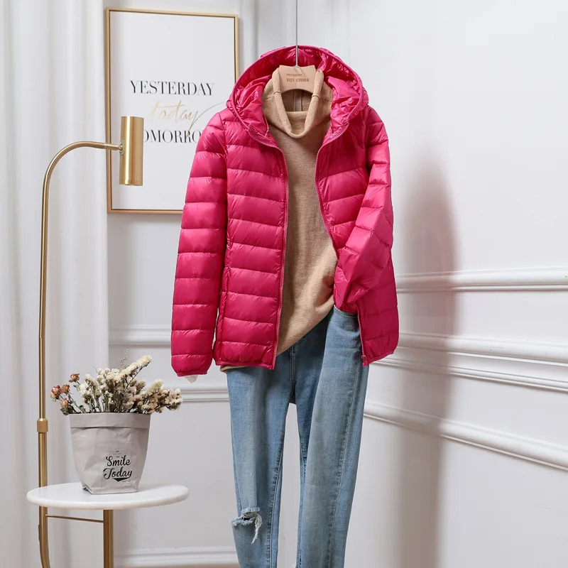 Damen Leicht Faltbare Pufferjacke mit Kapuze