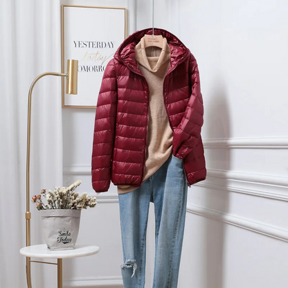 Damen Leicht Faltbare Pufferjacke mit Kapuze