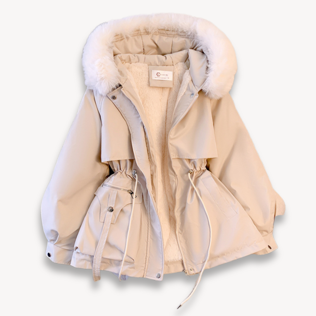 Elegante Parka Jacke Kunstfell Verstellbarer Bund Hüftlänge
