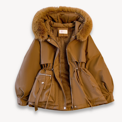 Elegante Parka Jacke Kunstfell Verstellbarer Bund Hüftlänge