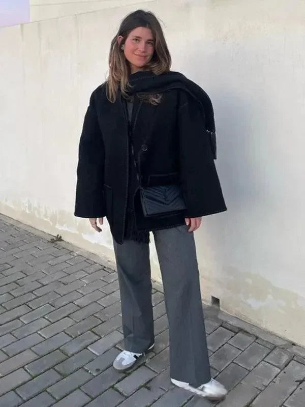 Damen Wollschal Mantel Elegant Lang