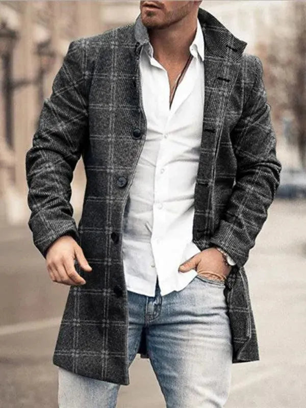 Herren Wintermantel Stehkragen Warm Mittellang - IdealeKleiden