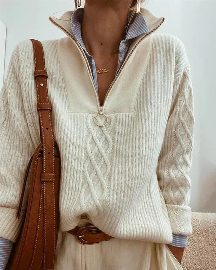 Einfacher Rollkragen Pullover Reißverschluss - IdealeKleiden