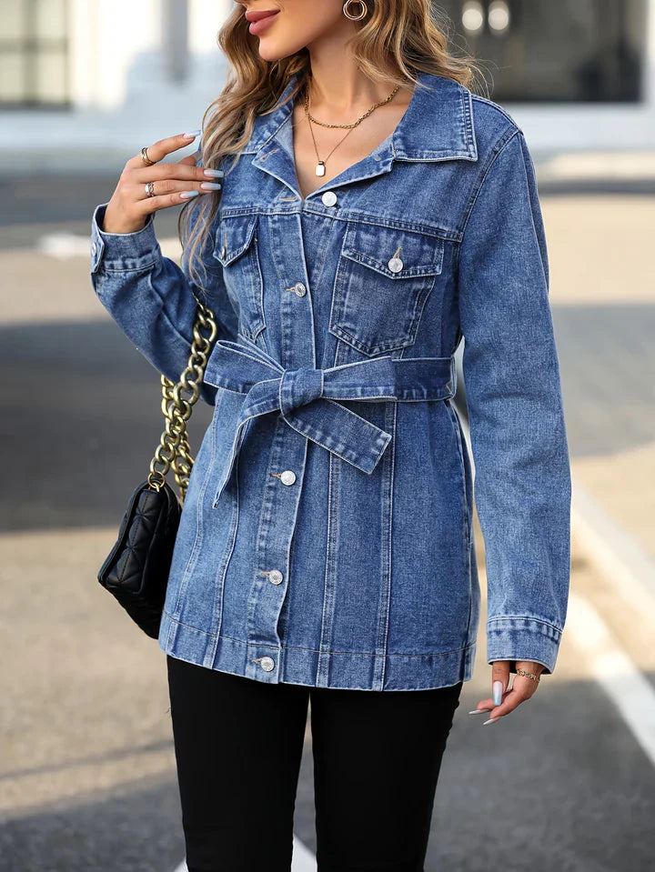 Damen Denim-Mantel Modern Klappentaschen