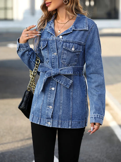 Damen Denim-Mantel Modern Klappentaschen