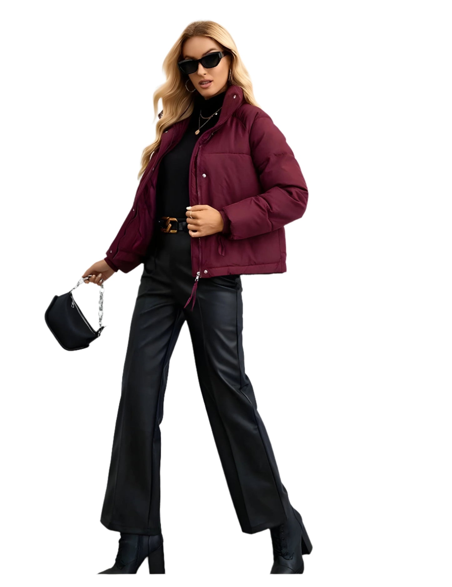 Warme Damen Pufferjacke mit Reißverschluss und Hohem Kragen → Damen Winterjacke Warm Isoliert Modern