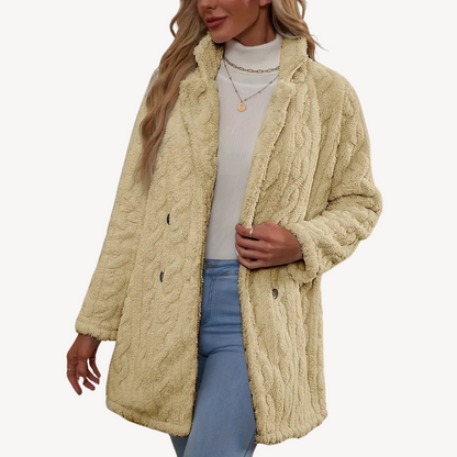 Damen Kunstfellmantel Doppelreihig Elegant