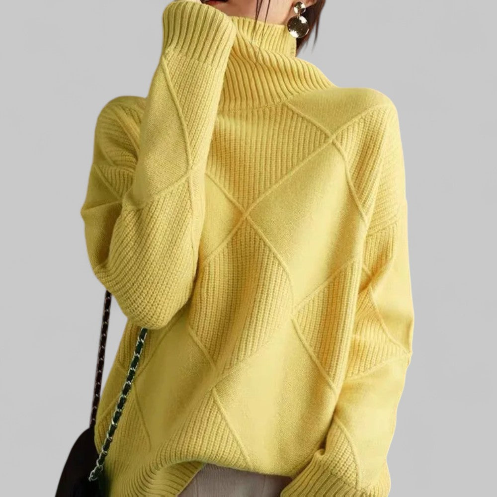 Damen Oversized Pullover Winter Muster Rollkragen