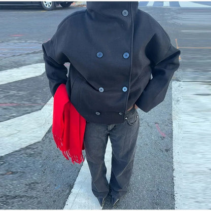 Stylische Wolljacke Hochgeschlossen mit Knöpfen - IdealeKleiden