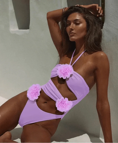 Zara Badeanzug Damen mit Ausschnitt 3D Blüten Design