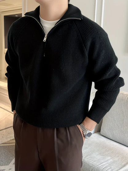 Stylischer Strickpullover Halbzipper Hochkragen Ribbstruktur