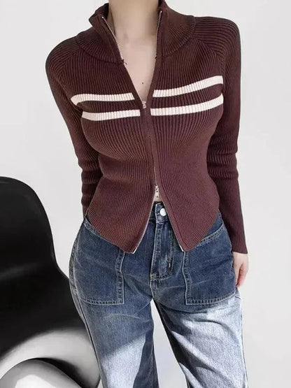 Gestreifte Strickjacke Damen Pullover