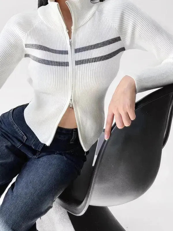 Gestreifte Strickjacke Damen Pullover
